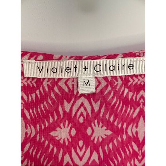 Violet & Claire Women's Geometric Print Tie Front Blouse Pink White Size Medium - Picture 3 of 8